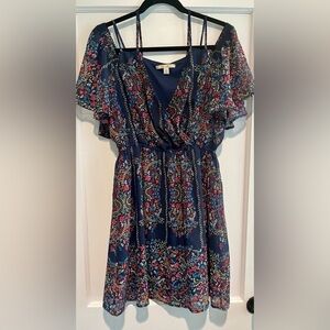 Francesca's Strappy Flutter Sleeve Off the Shoulder Boho Floral Dress Size M